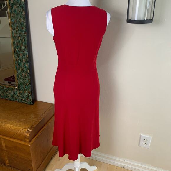 Ann Taylor LOFT Size 6 Wool Midi Dress Red V-Neck Sleeveless Holiday - Picture 4 of 8